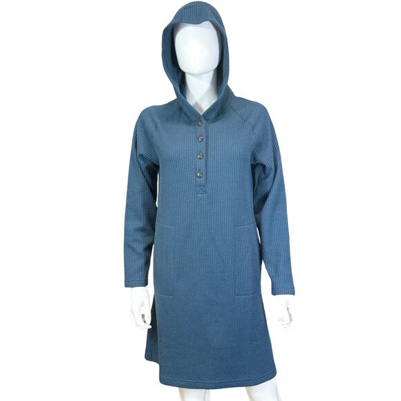 Toad&Co Hoodie Dress Womens M Blue Recycled Polyester Bitterroot Long Sleeves - Picture 1 of 9